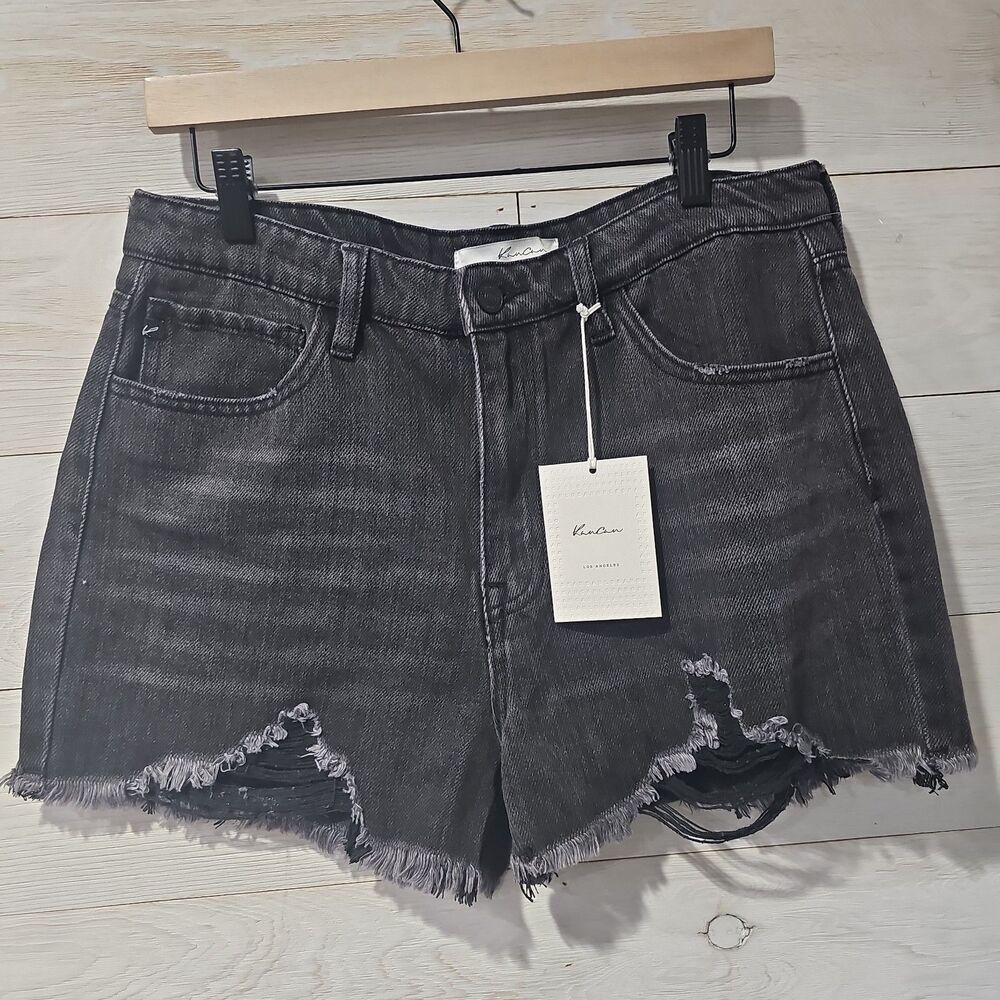 NWT KanCan Black Distressed Denim Shorts Women's Size 11 / 29 High Rise Cut Off